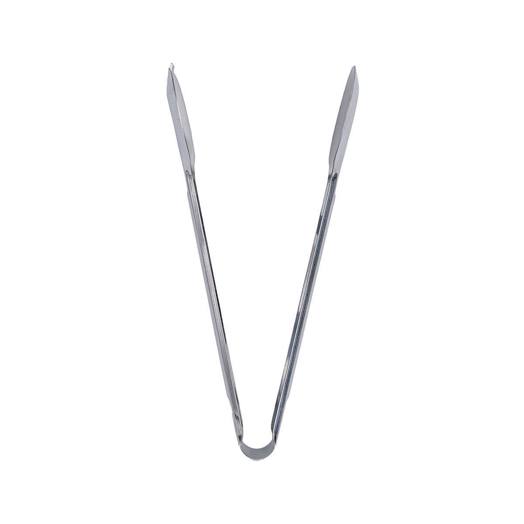 Λαβίδα σαλάτας 24cm Estia ανοιχτή σε κάθετη θέση, με γυαλιστερό μεταλλικό φινίρισμα.