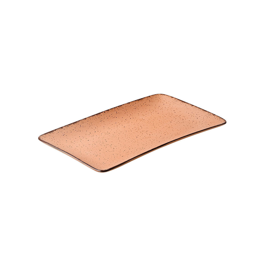 Salmon ορθογώνια πιατέλα με ματ πιτσιλωτό φινίρισμα, φωτογραφημένη σε λευκό φόντο με καθαρή προβολή του σχεδίου.