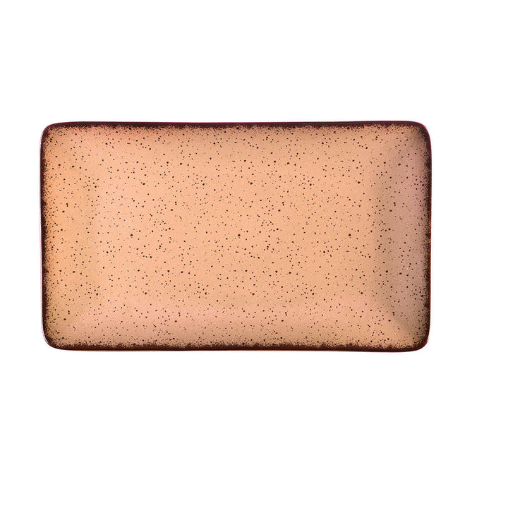 Πάνω όψη ορθογώνιας πιατέλας σε salmon χρώμα με ομοιόμορφη πιτσιλωτή επιφάνεια και λεπτό περίγραμμα.