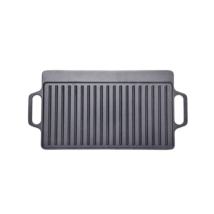 Πάνω όψη ορθογώνιας μαντεμένιας γκριλιέρας με βαθιές ραβδώσεις και αμφίπλευρα χερούλια, σε ουδέτερο φόντο για καθαρή παρουσίαση.