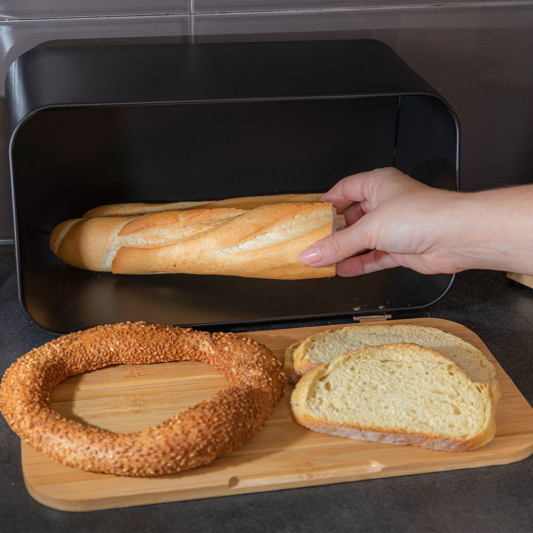 Ψωμιέρα Μεταλλική Μαύρη Με Bamboo Καπάκι Estia 34.5Χ19Χ17cm