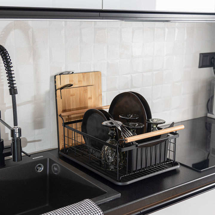 Πιατοθήκη Μαύρη Μεταλλική Με Πλαστική Βάση & Λαβές Estia 44X32X20cm