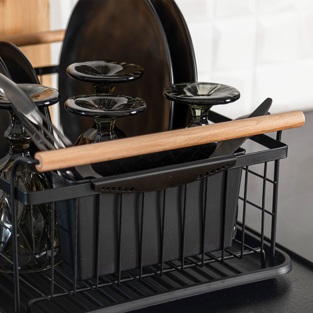 Πιατοθήκη Μαύρη Μεταλλική Με Πλαστική Βάση & Λαβές Estia 44X32X20cm