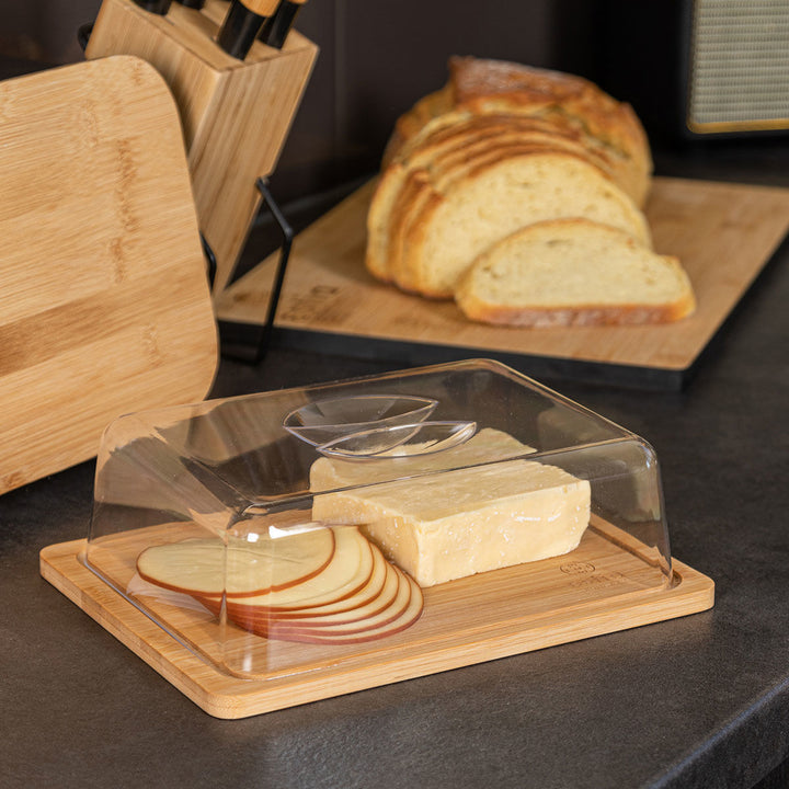 Βάση Τυριών Ξύλινη Με Πλαστικό Καπάκι Ορθογώνια 24x18x7.5cm Bamboo Essentials Estia