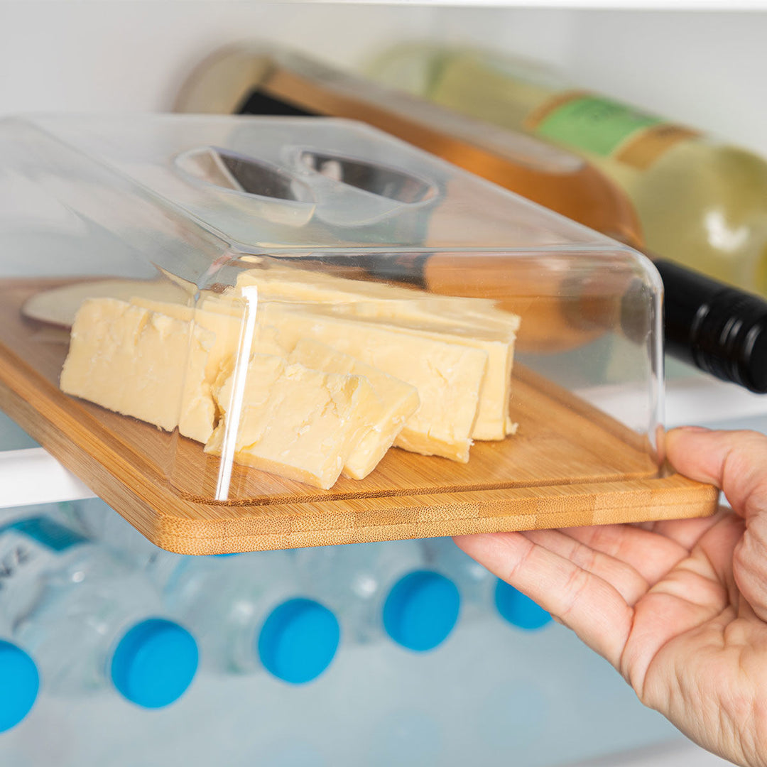 Βάση Τυριών Ξύλινη Με Πλαστικό Καπάκι Ορθογώνια 24x18x7.5cm Bamboo Essentials Estia