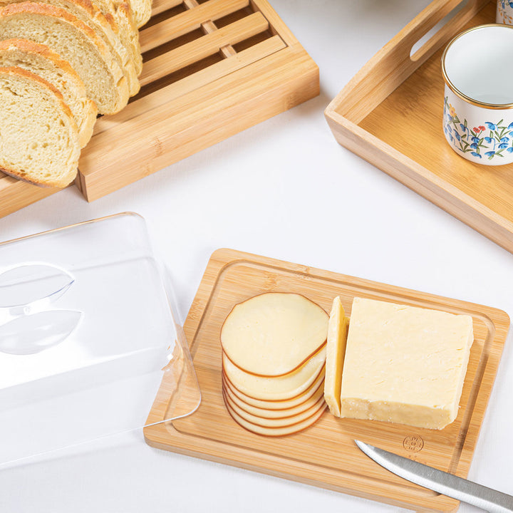 Βάση Τυριών Ξύλινη Με Πλαστικό Καπάκι Ορθογώνια 24x18x7.5cm Bamboo Essentials Estia