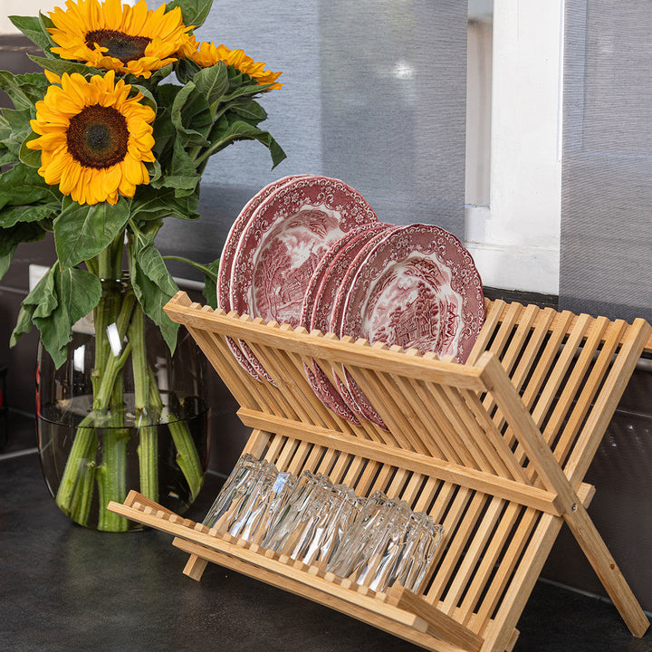 Πιατοθήκη Bamboo Αναδιπλούμενη Με 2 Επίπεδα Σε Χρώμα Ξύλου Estia 42X27.5X38cm