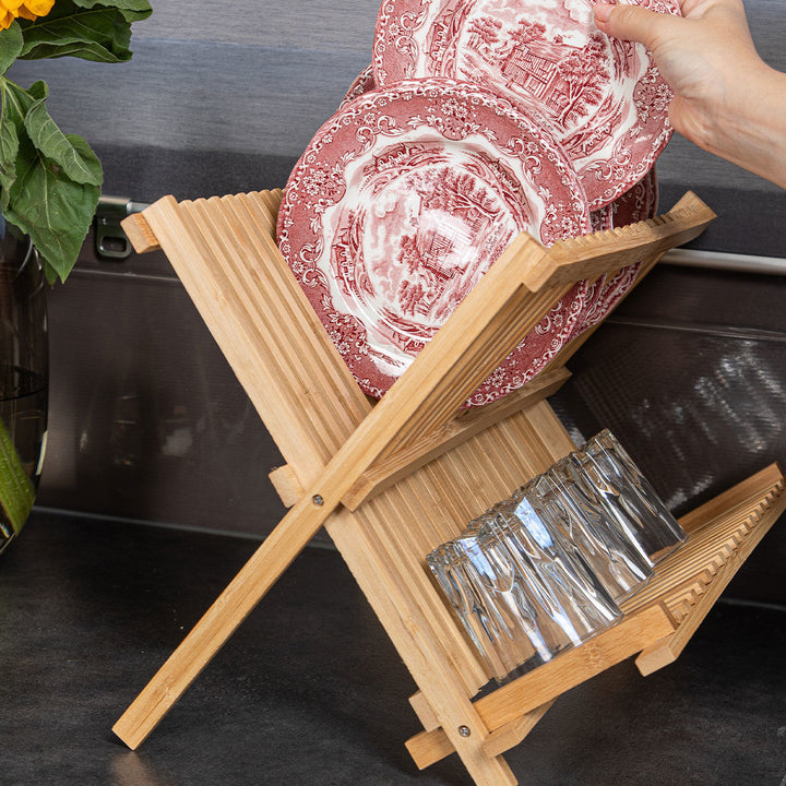 Πιατοθήκη Bamboo Αναδιπλούμενη Με 2 Επίπεδα Σε Χρώμα Ξύλου Estia 42X27.5X38cm