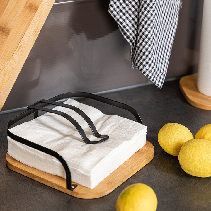 Χαρτοπετσετοθήκη Τετράγωνη Μεταλλική Μαύρη Bamboo Essentials Estia