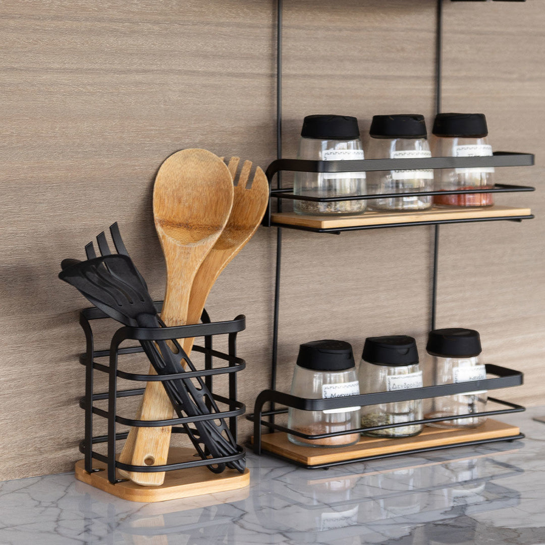 Θήκη Για Κουτάλες Μεταλλική Μαύρη Bamboo Essentials Estia