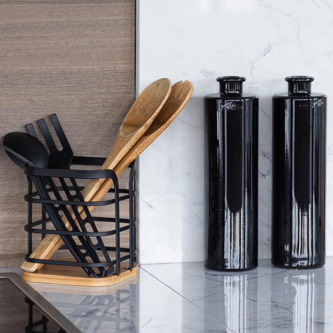 Θήκη Για Κουτάλες Μεταλλική Μαύρη Bamboo Essentials Estia