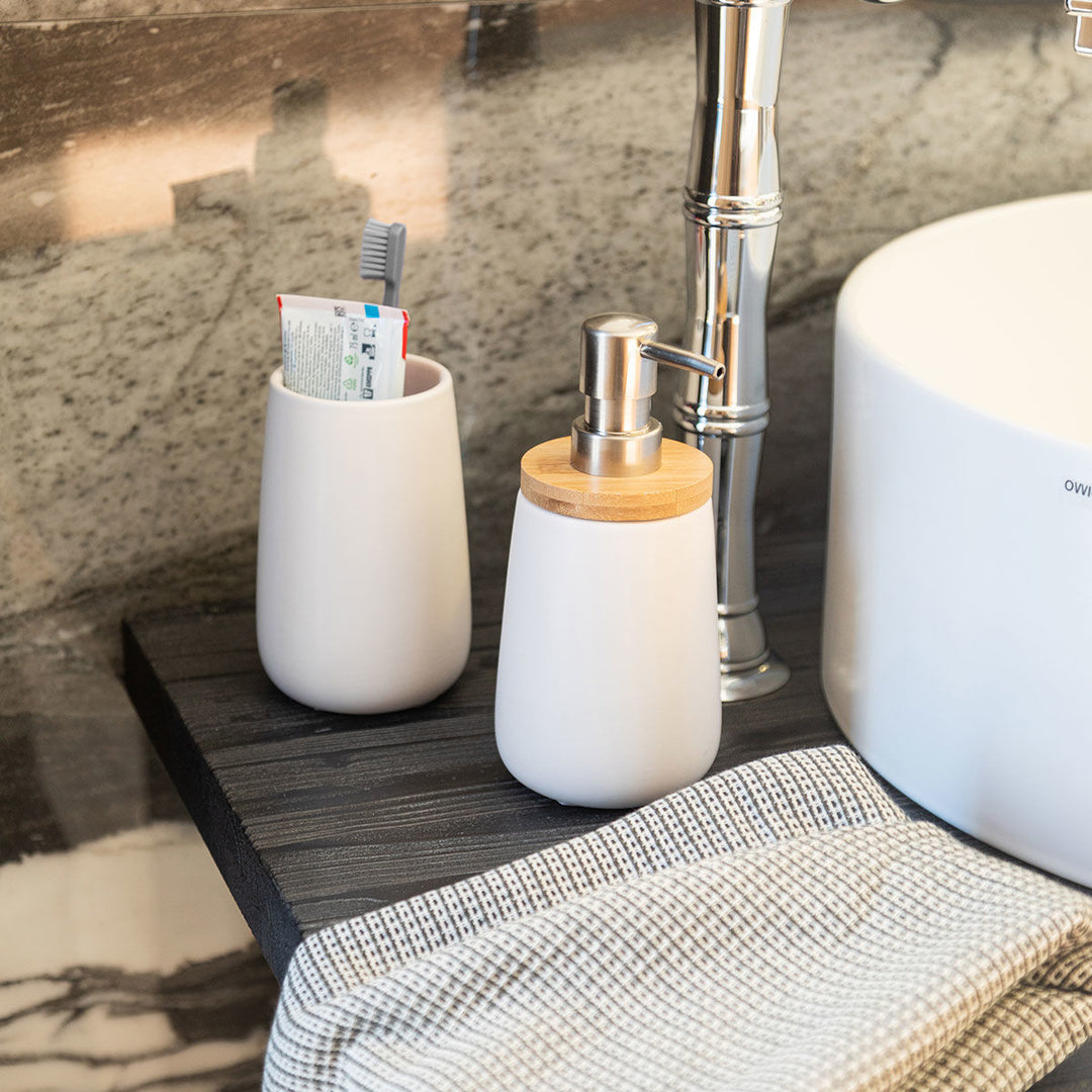 Estia Δοχείο Κρεμοσάπουνου Δολομίτη Λευκό 360ml Bamboo Essentials