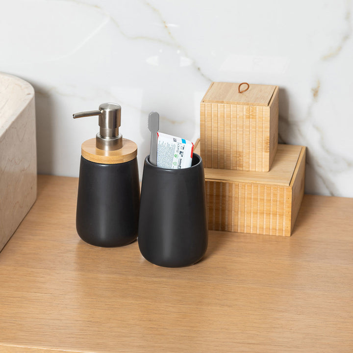 Estia Δοχείο Κρεμοσάπουνου Δολομίτη Μαύρο 360ml Bamboo Essentials