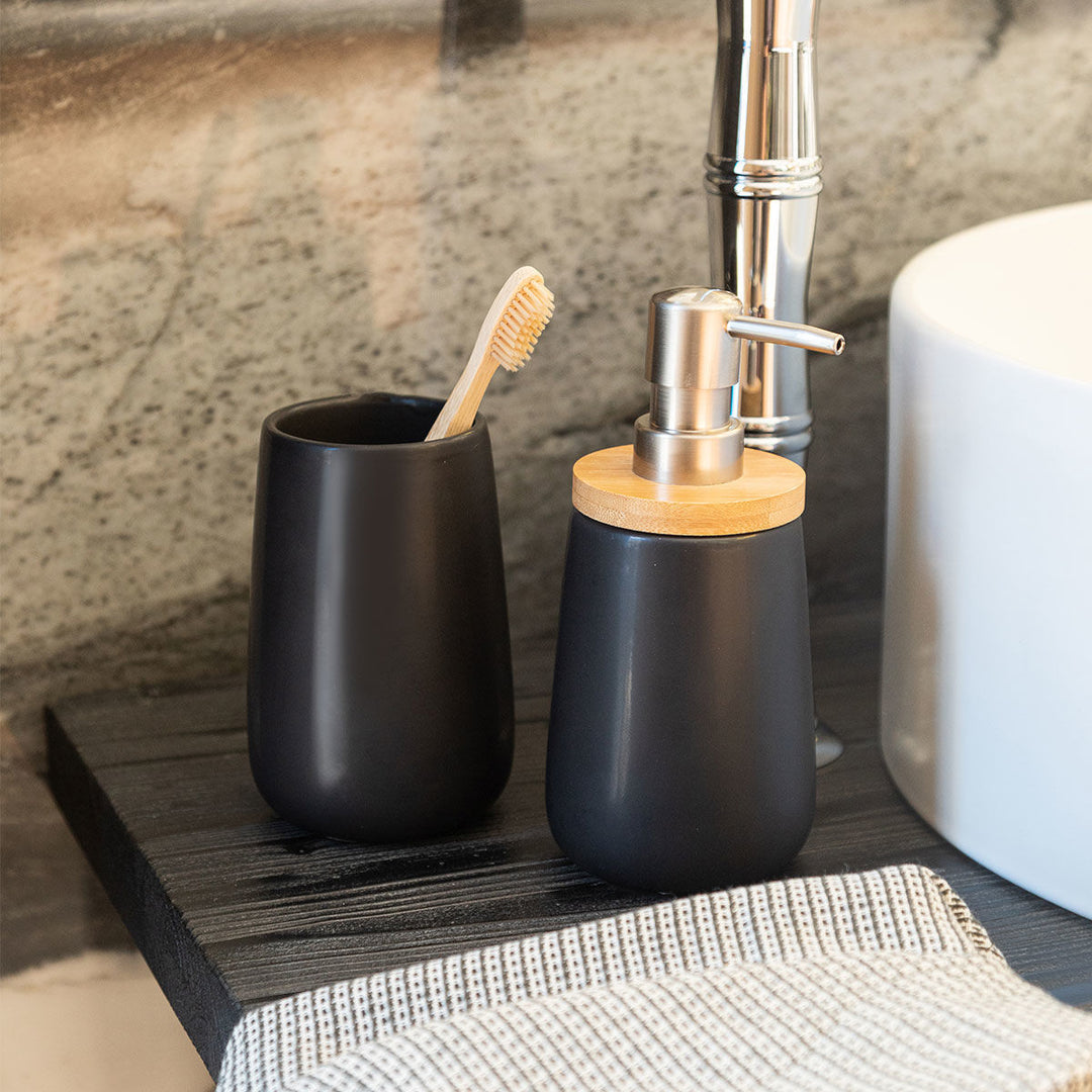 Estia Δοχείο Κρεμοσάπουνου Δολομίτη Μαύρο 360ml Bamboo Essentials