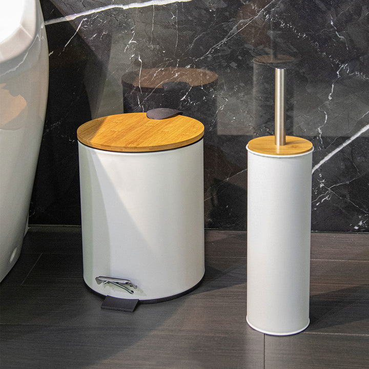 Καλάθι Μπάνιου Λευκό Μεταλλικό Με Bamboo Καπάκι 5lt Estia