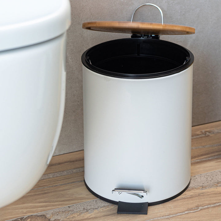 Καλάθι Μπάνιου Λευκό Μεταλλικό Με Bamboo Καπάκι 5lt Estia