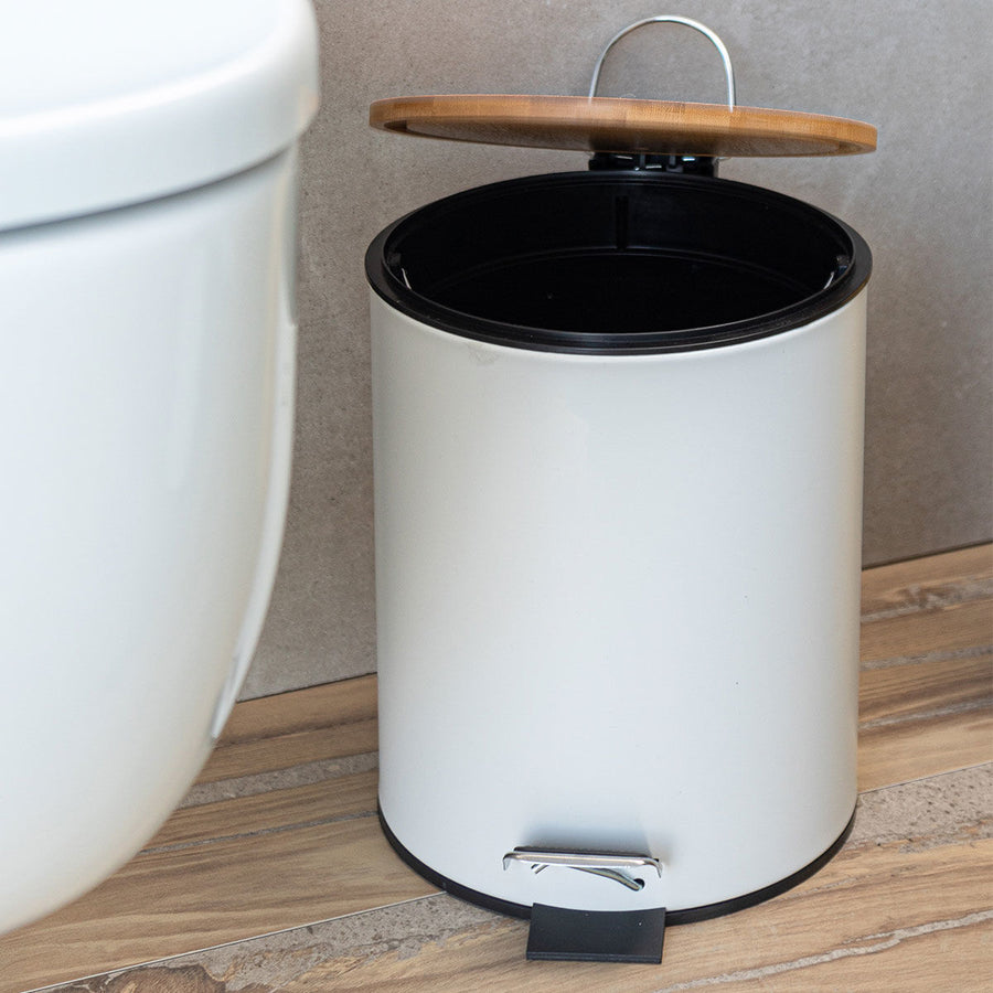 Καλάθι Μπάνιου Λευκό Μεταλλικό Με Bamboo Καπάκι 5lt Estia