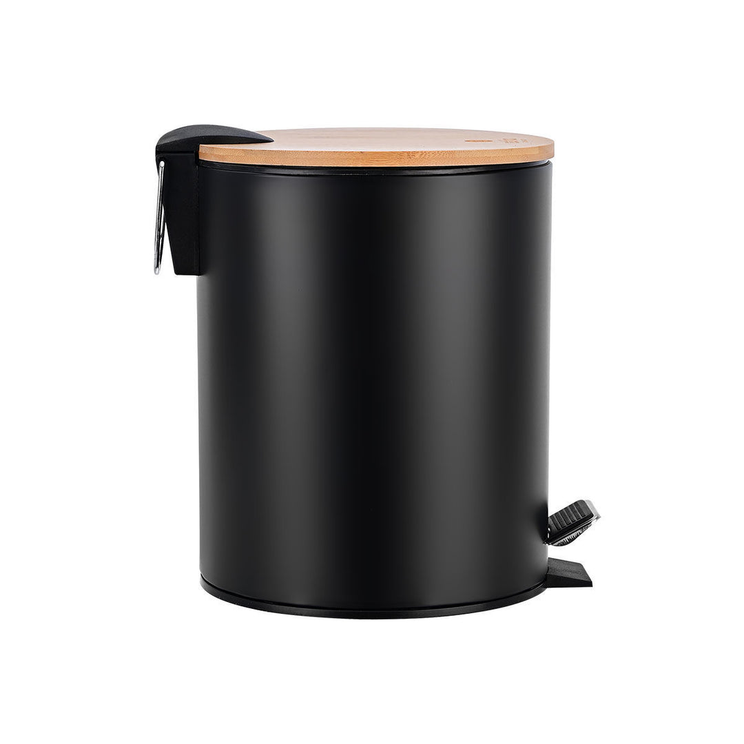 Καλάθι Μπάνιου Μαύρο Μεταλλικό Με Bamboo Καπάκι 5lt Estia