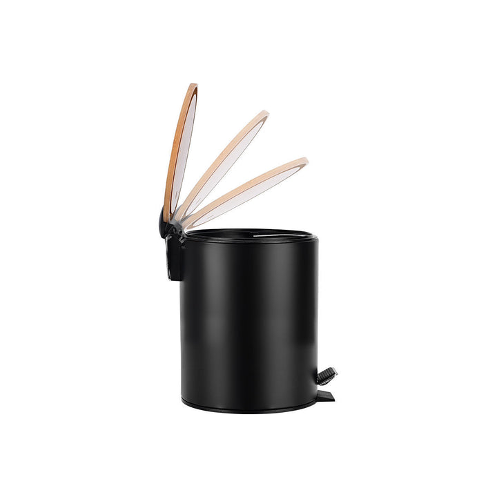 Καλάθι Μπάνιου Μαύρο Μεταλλικό Με Bamboo Καπάκι 5lt Estia