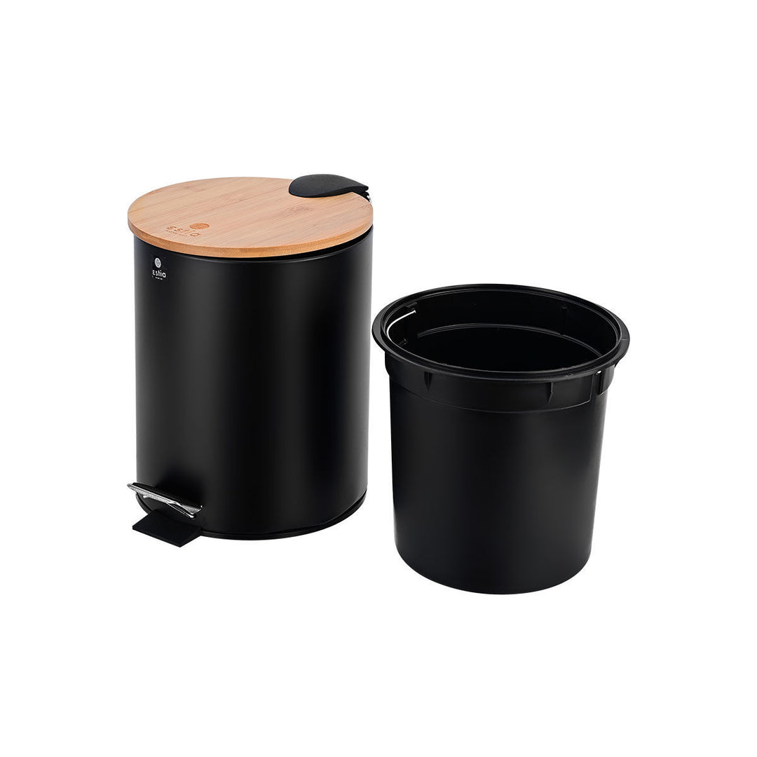 Καλάθι Μπάνιου Μαύρο Μεταλλικό Με Bamboo Καπάκι 5lt Estia