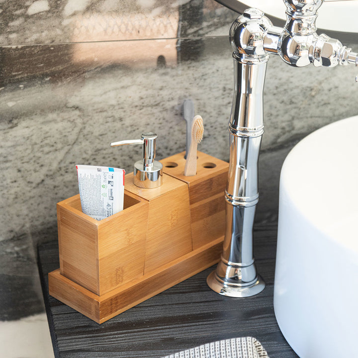 Estia Αξεσουάρ Μπάνιου Σετ 3τμχ Με Δίσκο Ξύλινο Bamboo Essentials