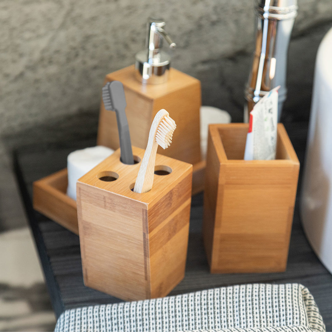 Estia Αξεσουάρ Μπάνιου Σετ 3τμχ Με Δίσκο Ξύλινο Bamboo Essentials