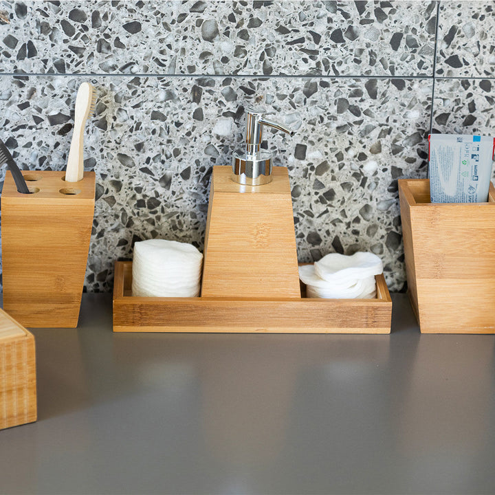 Estia Αξεσουάρ Μπάνιου Σετ 3τμχ Με Δίσκο Ξύλινο Bamboo Essentials
