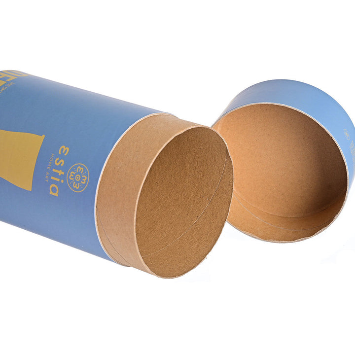 Κυλινδρική συσκευασία Estia Home Art Save the Aegean 350ml μπλε και κίτρινο σε ουδέτερο φόντο