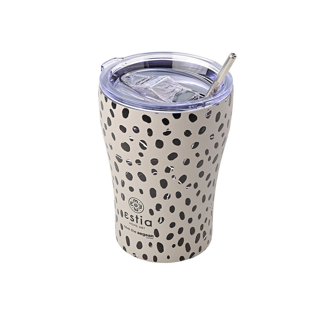 Κούπα καφέ Estia Save the Aegean 350ml Leopard Taupe με καπάκι και ανοξείδωτο καλαμάκι