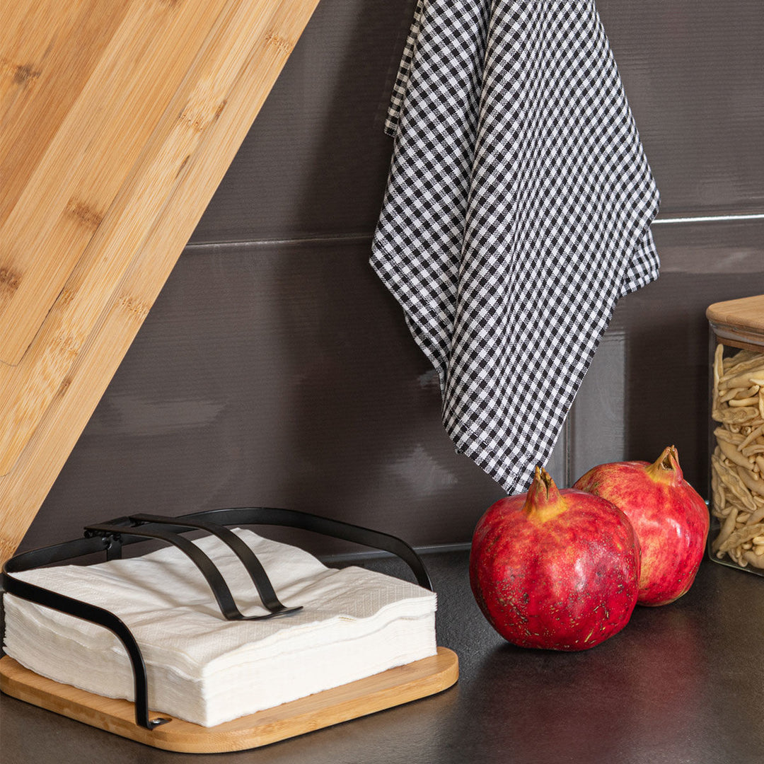 Χαρτοπετσετοθήκη Τετράγωνη Μεταλλική Μαύρη Bamboo Essentials Estia