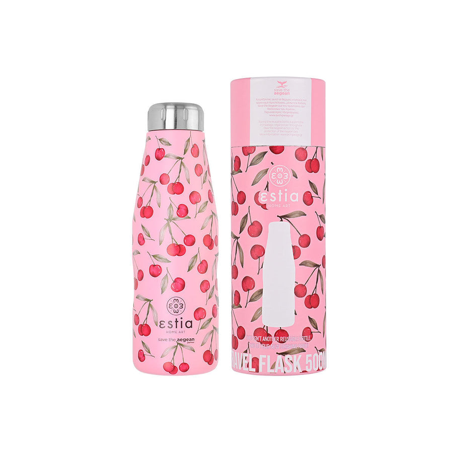 Estia Μπουκάλι Θερμός Save The Aegean 500ml Ροζ Με Κεράσια Cherry Rose