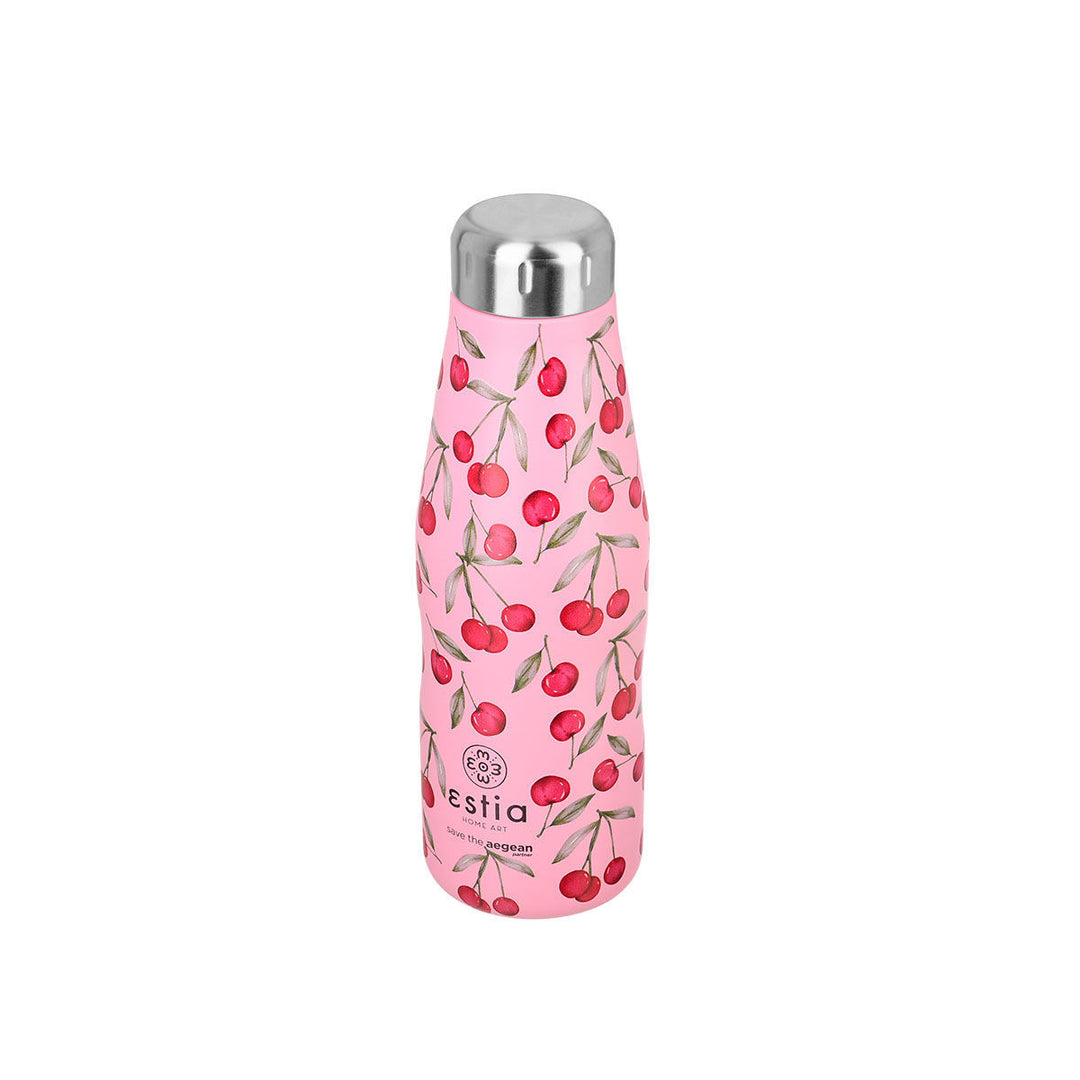 Estia Μπουκάλι Θερμός Save The Aegean 500ml Ροζ Με Κεράσια Cherry Rose