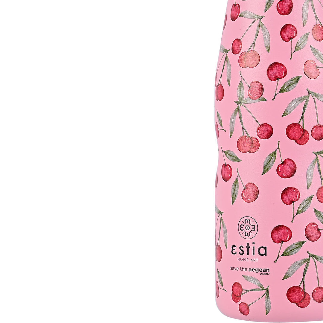 Estia Μπουκάλι Θερμός Save The Aegean 500ml Ροζ Με Κεράσια Cherry Rose