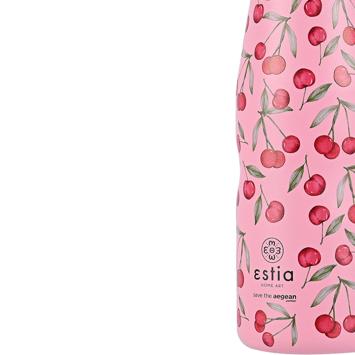 Estia Μπουκάλι Θερμός Save The Aegean 500ml Ροζ Με Κεράσια Cherry Rose
