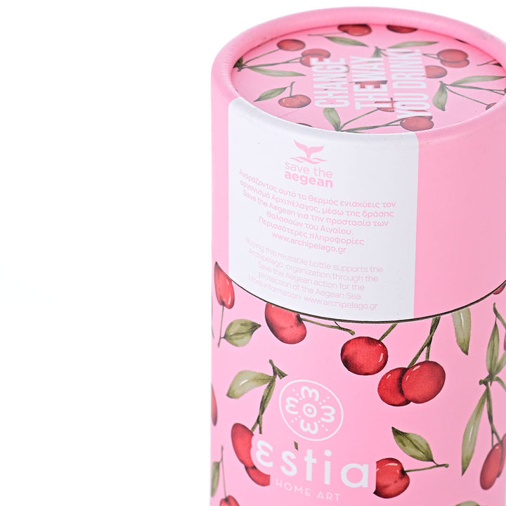 Estia Μπουκάλι Θερμός Save The Aegean 500ml Ροζ Με Κεράσια Cherry Rose