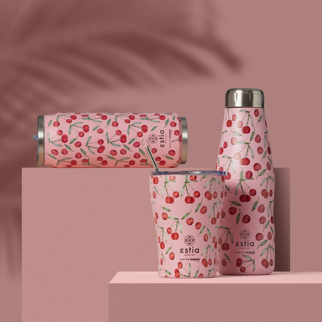 Estia Μπουκάλι Θερμός Save The Aegean 500ml Ροζ Με Κεράσια Cherry Rose