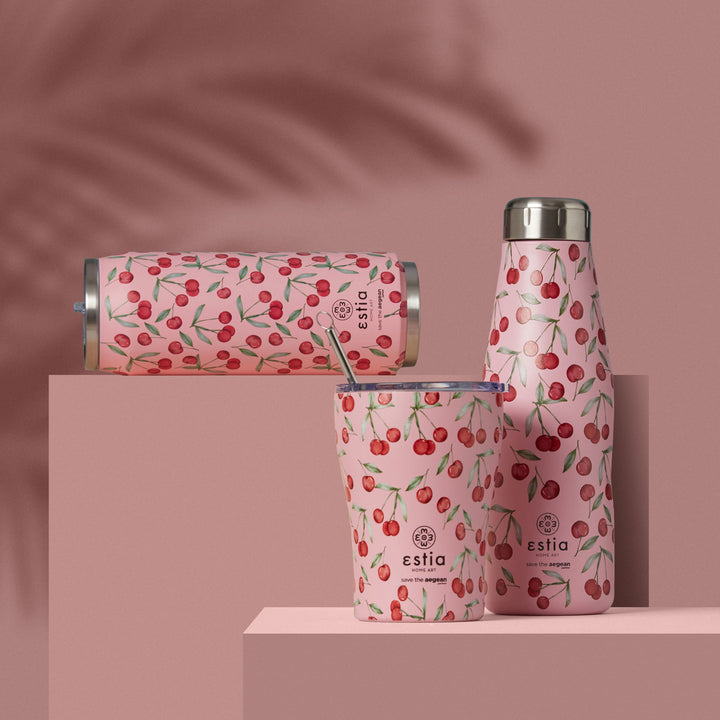 Estia Μπουκάλι Θερμός Save The Aegean 500ml Ροζ Με Κεράσια Cherry Rose