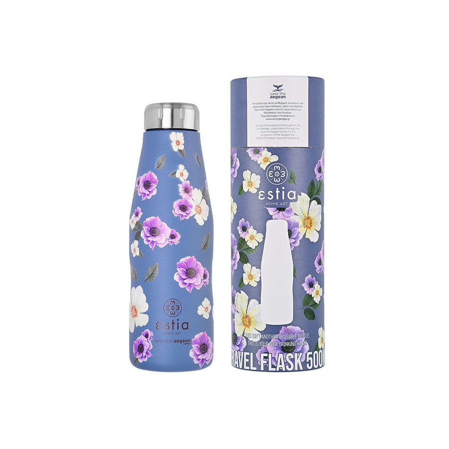 Estia Μπουκάλι Θερμός Save The Aegean 500ml Μωβ Φλοράλ Garden Blue