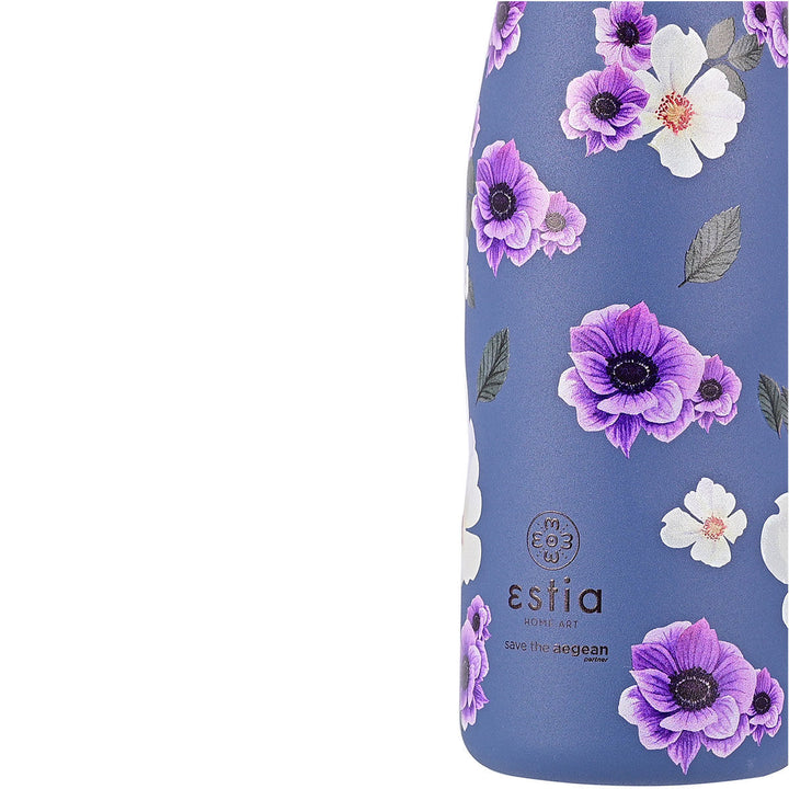 Estia Μπουκάλι Θερμός Save The Aegean 500ml Μωβ Φλοράλ Garden Blue