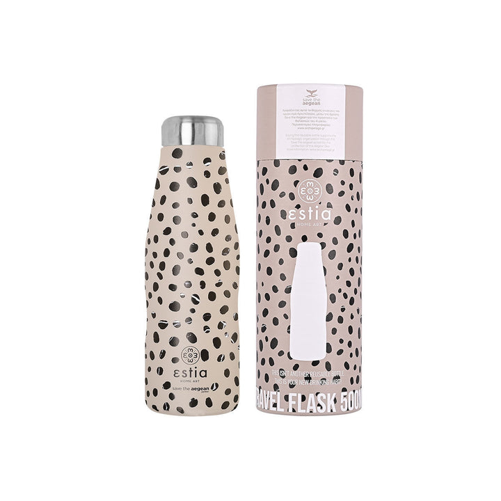 Estia Μπουκάλι Θερμός Save The Aegean 500ml Γκρι-Μαύρο Πουά Leopard Taupe