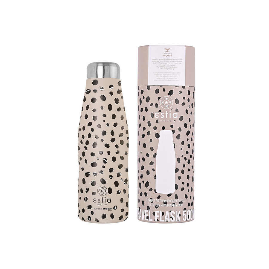 Estia Μπουκάλι Θερμός Save The Aegean 500ml Γκρι-Μαύρο Πουά Leopard Taupe