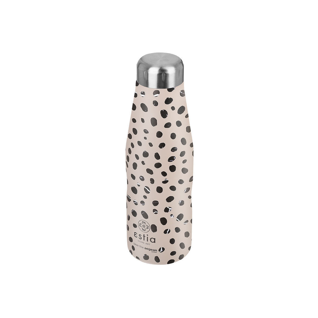 Estia Μπουκάλι Θερμός Save The Aegean 500ml Γκρι-Μαύρο Πουά Leopard Taupe