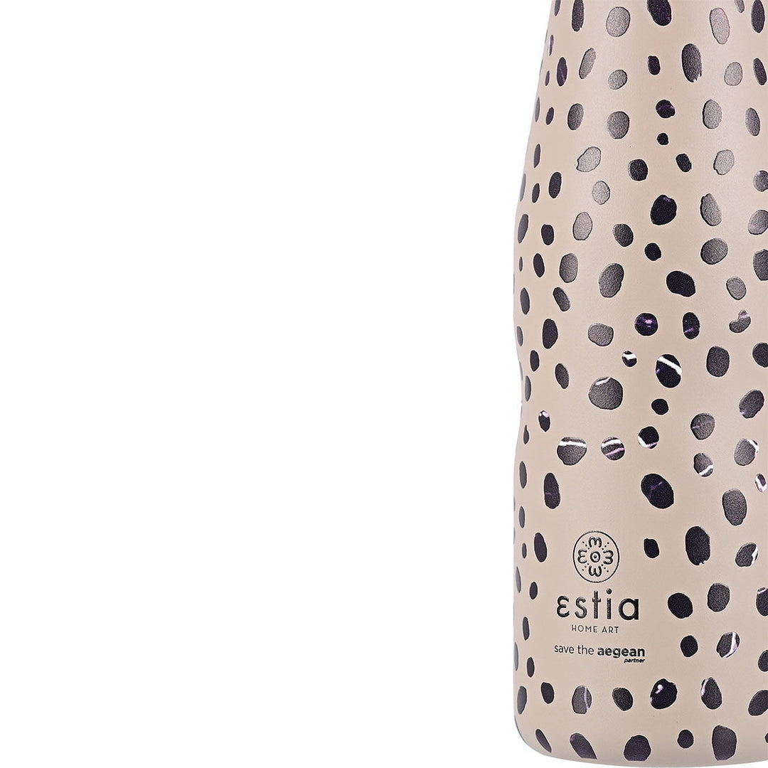 Estia Μπουκάλι Θερμός Save The Aegean 500ml Γκρι-Μαύρο Πουά Leopard Taupe