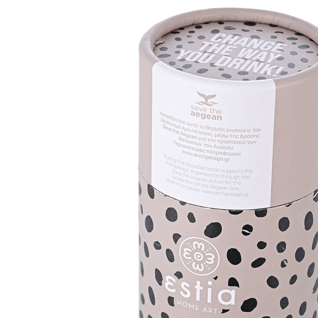 Estia Μπουκάλι Θερμός Save The Aegean 500ml Γκρι-Μαύρο Πουά Leopard Taupe