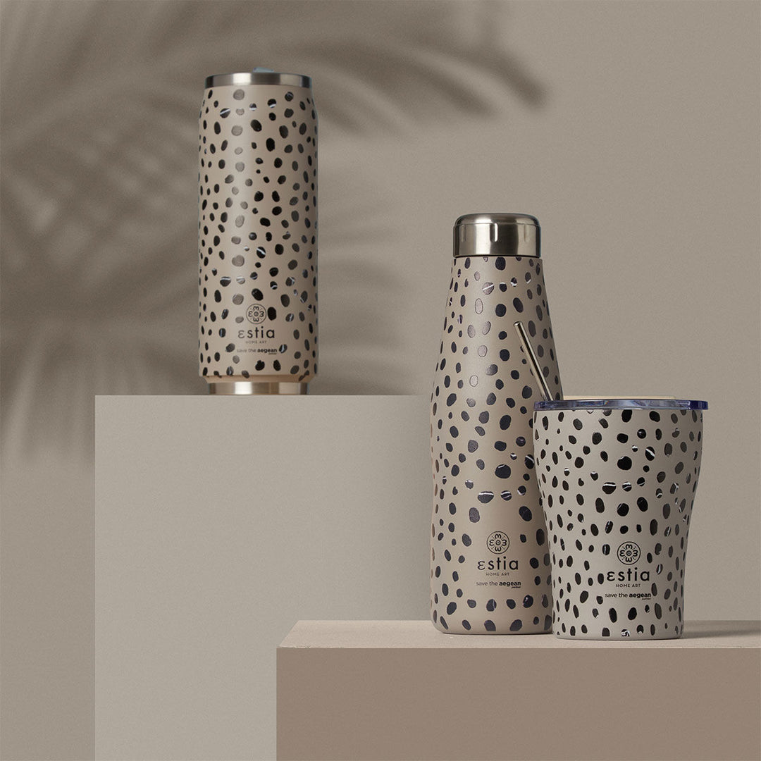 Estia Μπουκάλι Θερμός Save The Aegean 500ml Γκρι-Μαύρο Πουά Leopard Taupe