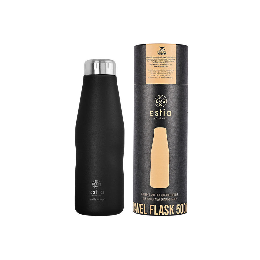 Estia Μπουκάλι Θερμός Save The Aegean Μαύρο Midnight Black Travel Flask