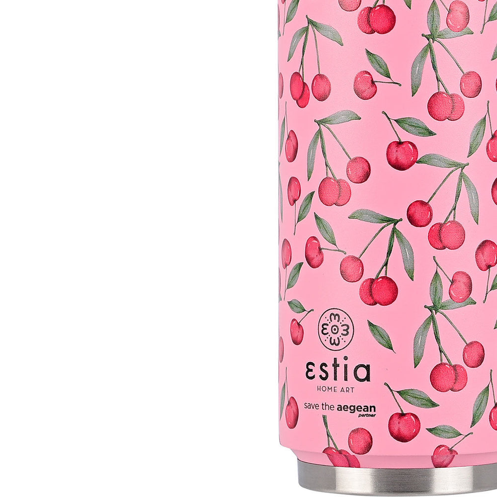 Estia Ποτήρι Θερμός Με Καλαμάκι Save The Aegean 500ml Ροζ Με Κεράσια Cherry Rose