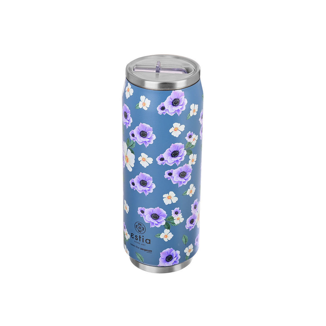 Estia Ποτήρι Θερμός Με Καλαμάκι Save The Aegean 500ml Μωβ Φλοράλ Garden Blue