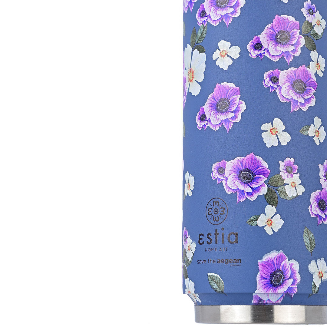 Estia Ποτήρι Θερμός Με Καλαμάκι Save The Aegean 500ml Μωβ Φλοράλ Garden Blue