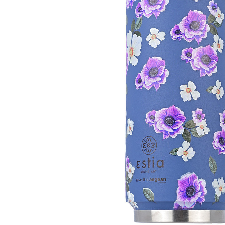 Estia Ποτήρι Θερμός Με Καλαμάκι Save The Aegean 500ml Μωβ Φλοράλ Garden Blue